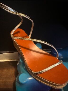 Jimmy Choo Gold Metallic Espadrille Sandal with Tan Footbed